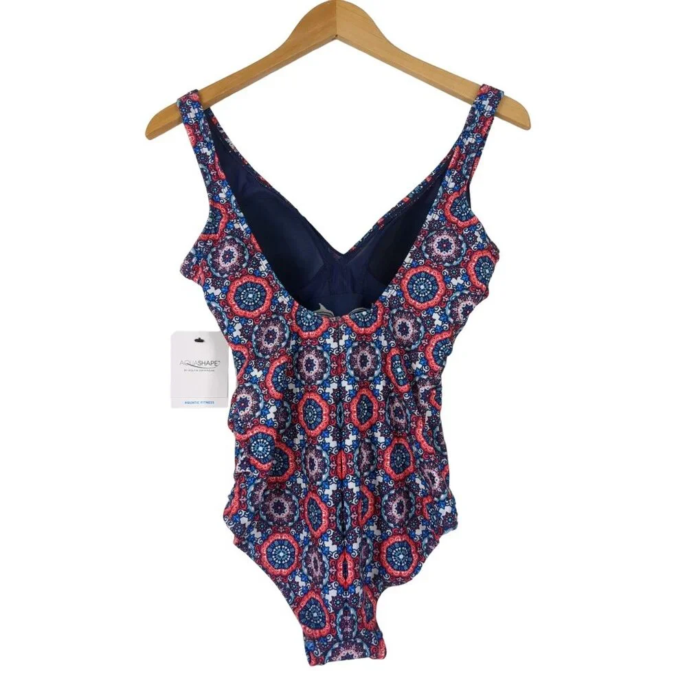 Dolfin Aquashape Swimsuit One Piece Womens 10 Tummy Control Red Pink Blue‎ New